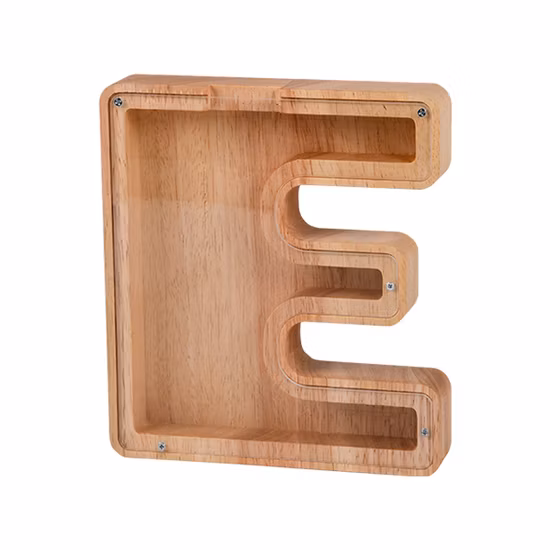 Novo Criativo de madeira alfabeto cofrinho de vidro transparente cofrinho de madeira