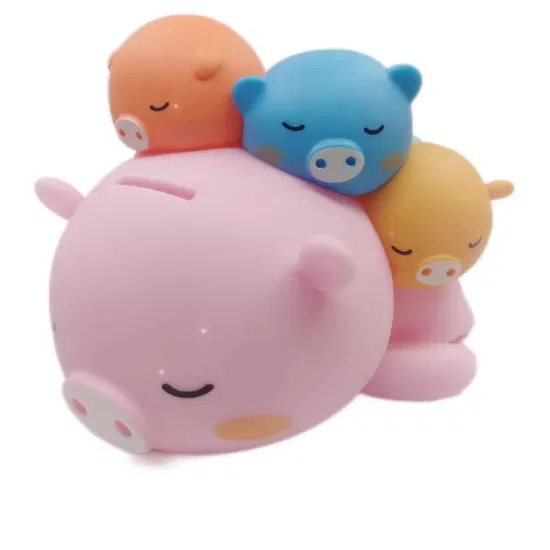 Embalagem de caixa colorida personalizada Super Cute Piggy Family Vinly Coin Bank